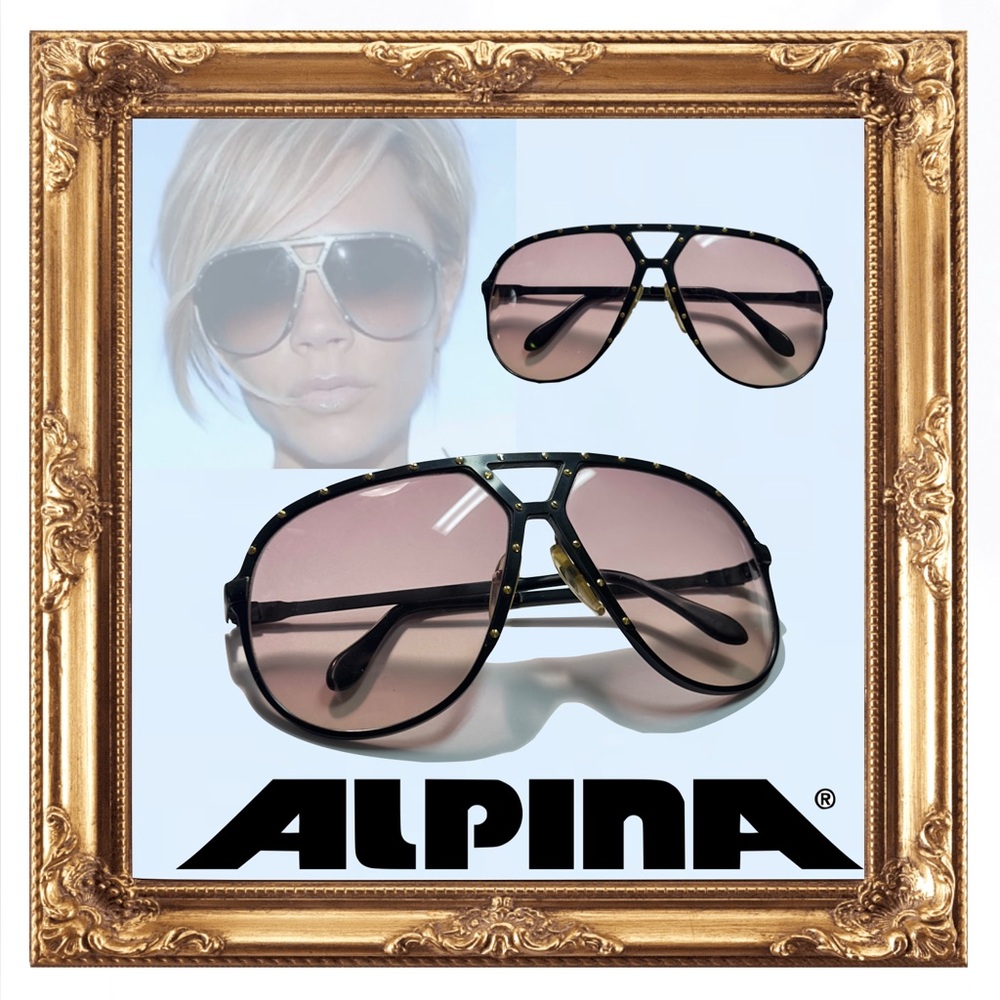 Alpina M1 Vintage 1980's uni-sex Black Frame Gold Rivets Sunglasses